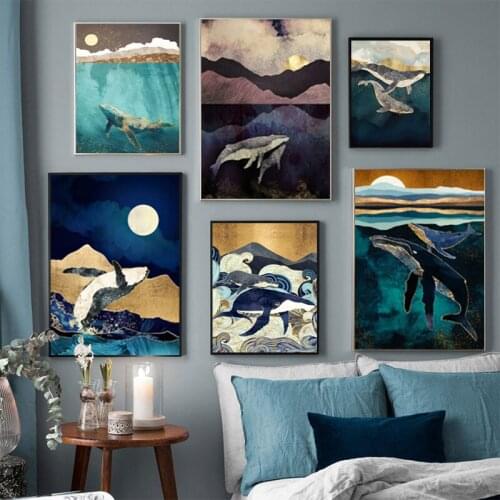 Diamond Painting Kits Home Decor With AB Drill Abstract Whale Cloud Sea Mountain 5D DIY Poured Glue Scalloped Edge Nordic Animal