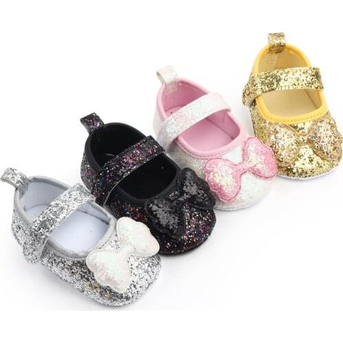 New Arrival 2019 Baby Girl Shoes Newborn First Walkers Spring Autumn Sequin Bling Bow Shoes Infant Toddler Baby Moccasins Shoes