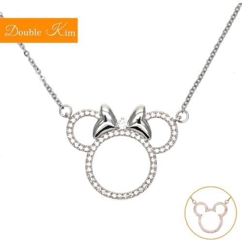 Cartoon Mouse Zircon Pendant Necklace Titanium Steel Chain Necklace Inlaid Zircon Fashion Trendy Women Jewelry Birthday Gift