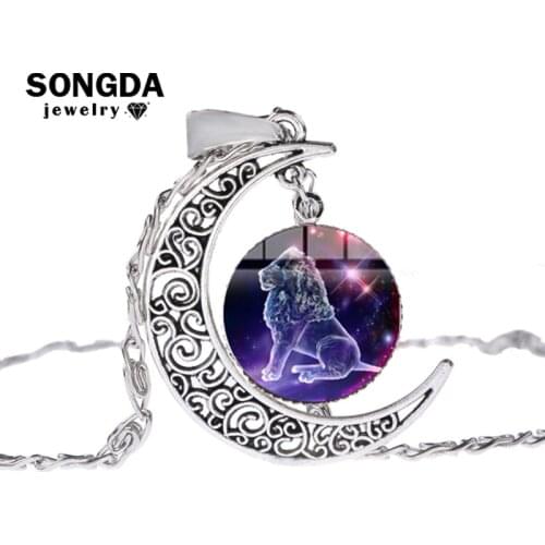 SONGDA Zodiac Sign Crescent Moon Necklace 12 Constellations Clavicular Chain Necklace Collection Virgo Libra Scorpio Vsco Choker