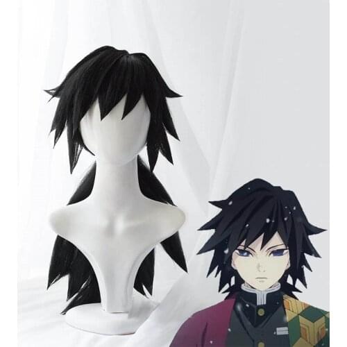 Anime Demon Slayer Kimetsu No Yaiba Cosplay Wig Costume Tomioka Giyuu Halloween Anime Short Big Haired Synthetic Hair Wigs +Cap