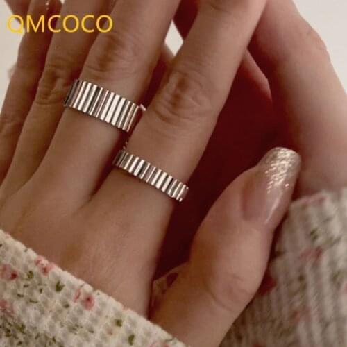 QMCOCO Korean INS 925 Silver Geometry Ring For Women Simple Opening Adjustment Finger Jewelry Accessories 2021 New Trendy