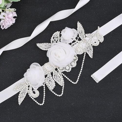 S499 Rhinestone Wedding Belt Flowers Bridal Bridesmaid Dress Accessories Belts for Women Prom Evening Dresses Belt Bride Sash