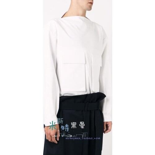 Homemade European and American one-word collar high quality shirts large pocket shirts mens and womens personality blouse