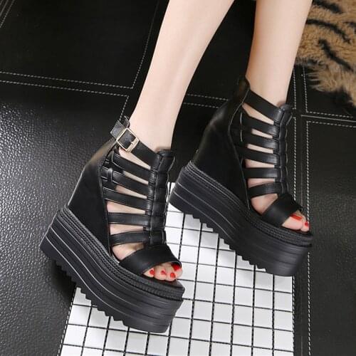 2020 New Summer Shoes Women White Open Toe Button Belt Thick Heel Wedges Platform Shoes Fashionable Casual Sandals Female 13cm