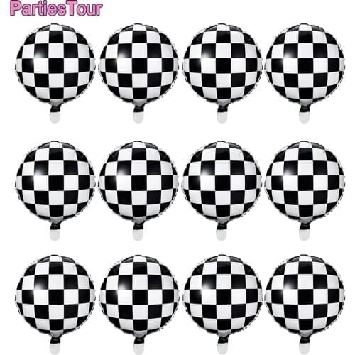 12pcs 18inch Checkerboard Balloon Aluminum Foil Balloon Black White Checkered Balloon for Racing Themed Party Decoration Supply