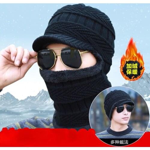 Skullies Beanies Mens Autumn and Winter New Wool Hats and Velvet Padded Cycling Wind Cold and Warm Knitted Cap Hooded Women Hat