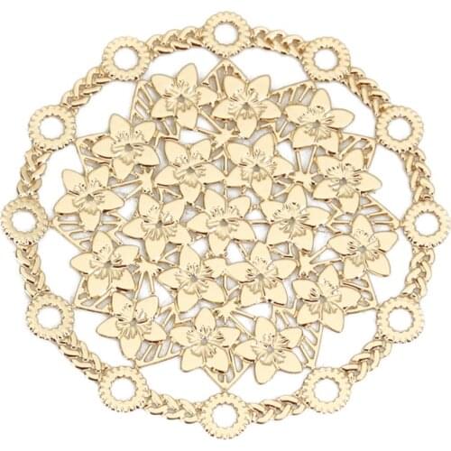 DoreenBeads Iron Alloy Filigree Stamping Connectors Round Gold/Silver Color Hollow Flower DIY Jewelry Findings 29mm Dia, 10 PCs