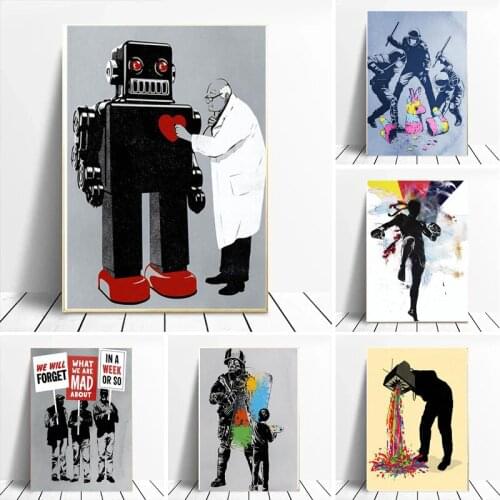 Modern Funny Robotic Heart Examination Canvas Painting and Print Colorful Wall Picture Creative Graffiti Artwork Home Decoration