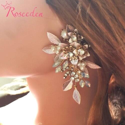 Handmade Rhinestones Freshwater Pearls Earrings Wedding Dangle Earring Bridal Chandelier Women Earring Fashion Jewelry RE3617-2