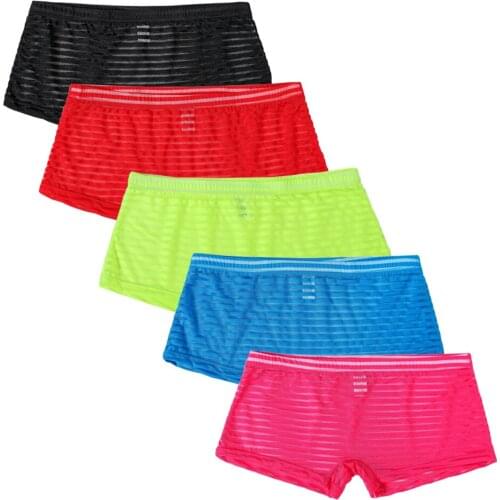 5Pcs /Lot New Mens Underwear Summer Boxer Men Sexy Mesh Thin Breathable Soft Mens Stripe Boyshorts calzoncillo hombre