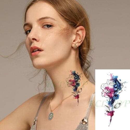 Waterproof Temporary Tattoo Sticker Rose Watercolor Flower Small Body Art Flash Tatoo Fake Tatto for Kids Men Women