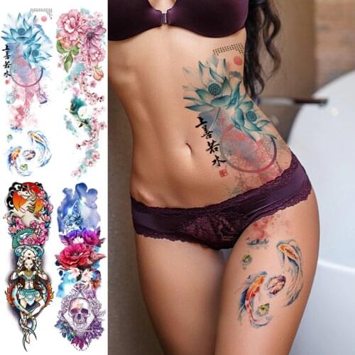 Temporary tattoo sticker women body art sexy tattoo for girls leg thigh sleeve tatoo phoenix fish lotus peony rose skull designs