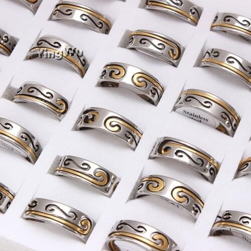 YingWu 5Pcs Wholesale Smooth Top Stainless Steel Rings for Women Men Jewelry Bulk Lots Hollow Ring Free Shipping