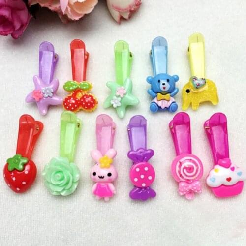 Y166 1Pc 3.5cm Baby Kids Girl Plastic Jelly Hair Clips Cute Resin Cartoon Animal Fruit Flower Hairpins Colorful alligator Random