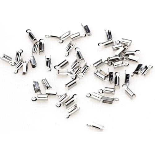60PCS/LOT Inner 2~3MM Stainless Steel Ribbon Bracelet Buckle End Findings Cord Fasteners Clasp Leather Crimp For Jewelry Making