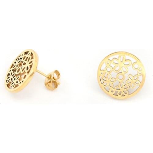 Original Kpop Earrings Gold Color Stainless Steel Flower Stud Earrings Hollow Out Earrings For Women Metal Ear Jewelry Oorbellen