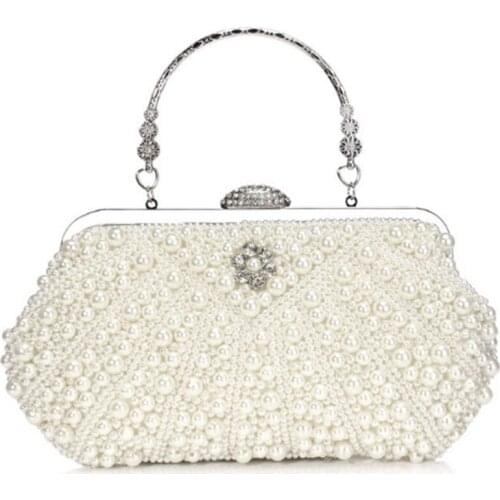 Women Pearl Clutch Bags Evening Bag Purse Handbag for Wedding Chain Bag for Dinner Party