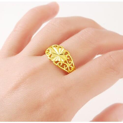 Genuine 24K Pure Gold Wedding Finger Ring Luxury Classic Vintage For Women Wedding jewellery SIZE 7,8,9,10