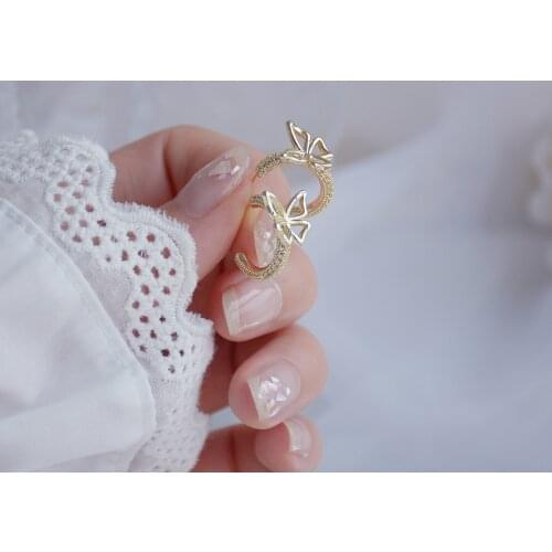 14k Real Gold Fashion Jewelry C-shaped Crystal Butterfly Exquisite Stud Earrings for Woman Holiday Party Elegant Earring