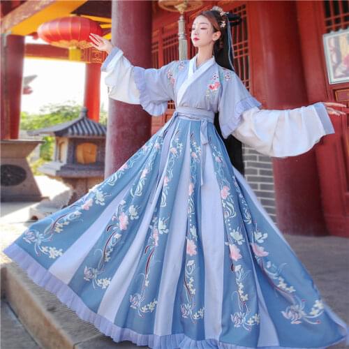 2021 New Hanfu Dress Chinese Folk Dance Costume Traditional National Fairy Clothing Ancient Han Dynasty Princess Stage Outfits