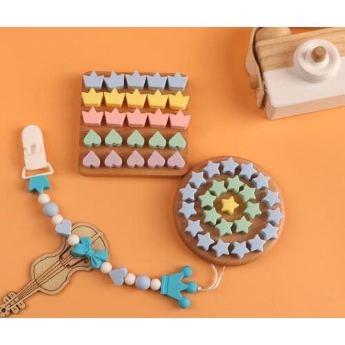 Kovict 30PC Silicone Beads Teething Teether star heart crown Accessories Food Grade Pearl Silicone Star Teething Pacifier
