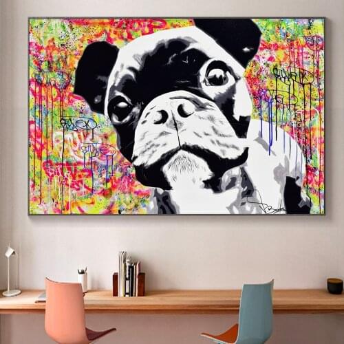 Abstract Bulldog Animal Street Art Painting Poster On Canvas Prints Graffiti Wall Pictures For Living Room Home Decoration