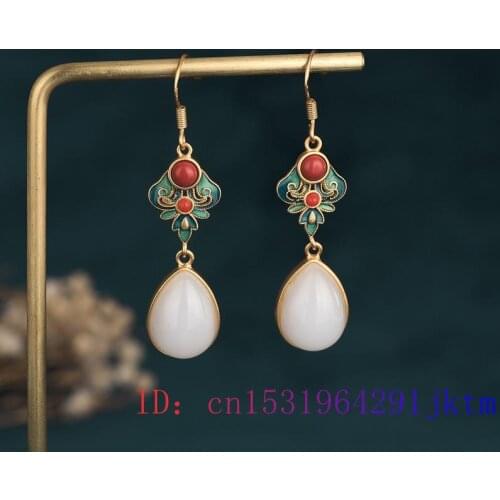 White Jade Water drop Earring Gemstone 925 Silver Women Natural Jewelry Fashion Amulet Chalcedony Gifts Zircon Crystal Charm