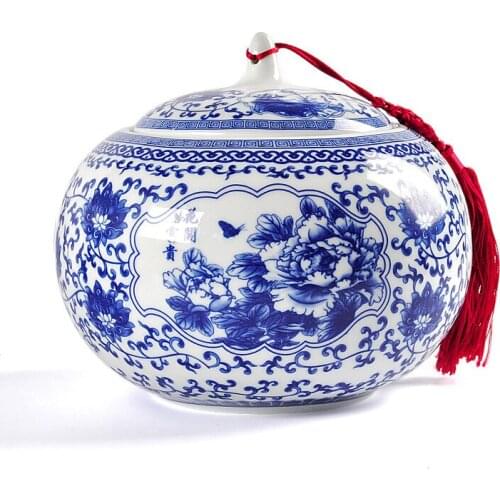 Large Blue and White Porcelain Tea Caddy Home Sealable Candy Dried Fruit Storage Jar Home Decoration Decoration Exquisite Gift