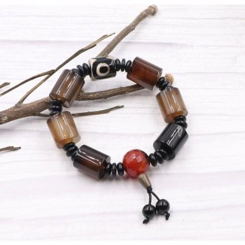 Retro String Bracelet Natural Agates Stone Beads Handmade Bracelets Wristband Buddha Prayer Healthy Bangle Jewelry 19cm B336