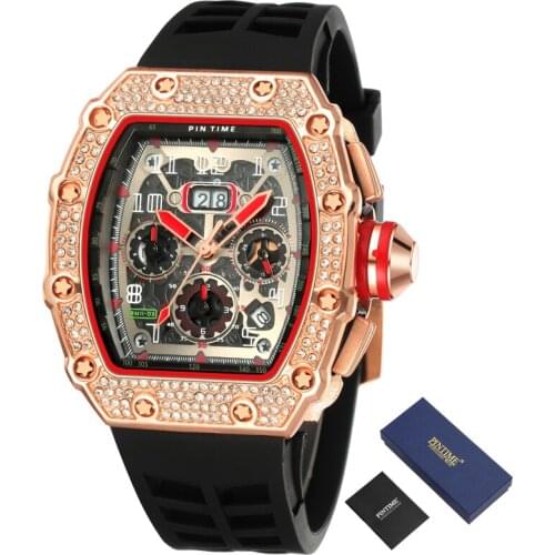 Hip Hop Diamond Watch Men Sport Chronograph Mens Watches Top Brand Luxury Gold Military CLock Relogio Masculino Zegarek Meski