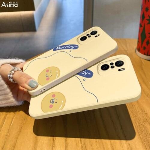 ASINA Cartoon Case For Xiaomi Poco F3 F2 Pro X2 Straight Edge Liquid Silicone Cases For Poco M3 Pro Poached Egg Cover Coque Capa
