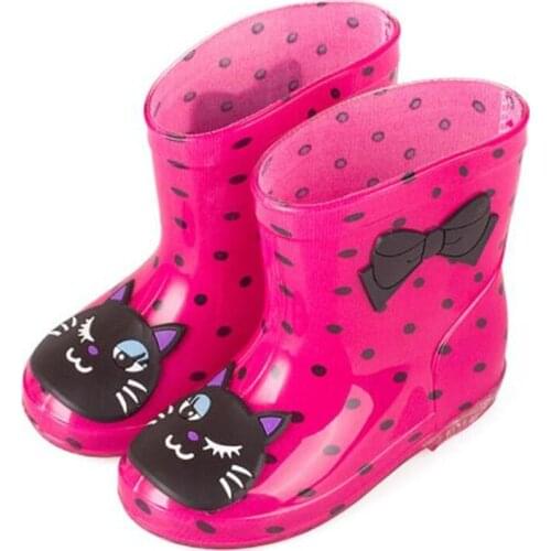 Childrens Rain Boots PVC Children Water Shoes Bow Cartoon Kids Ankle Botas Printed Non-slip Kids Boot