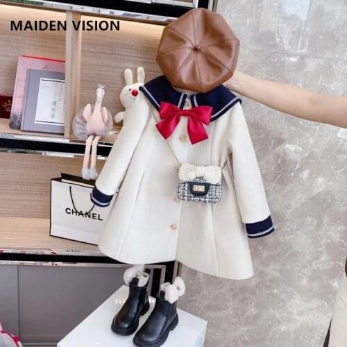 2-8T Kids Baby Girls Overcoat Woolen Bowknot Single Breasted Coat For Girls Clothes Ladys Outerwear Winter Warm Snowsuit
