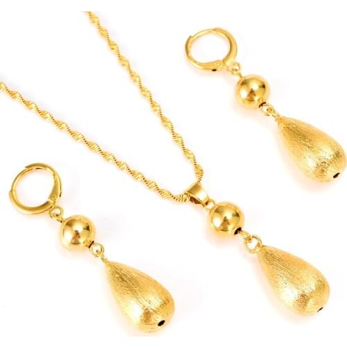 Beads lengthen Pendant Earrings Jewelry sets Classical Necklaces Set 18 k Solid G/F Gold Africa Wedding Dowry party Fine gifts