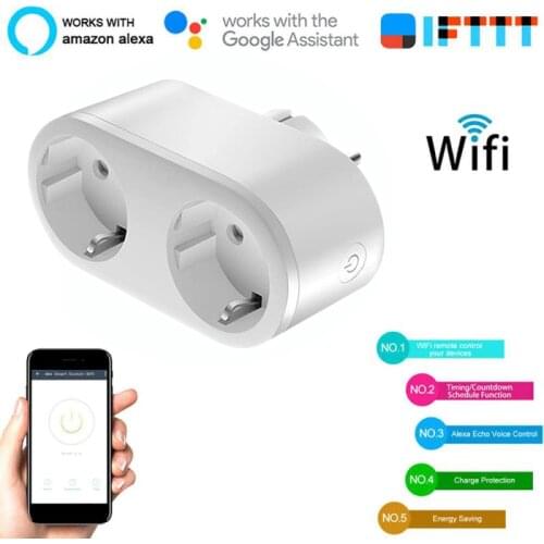 Double Electrical Sockets 2 In 1 Extension Plug Smart WiFi Plug 16A EU Wireless Socket Outlet Work With Alexa Google Home