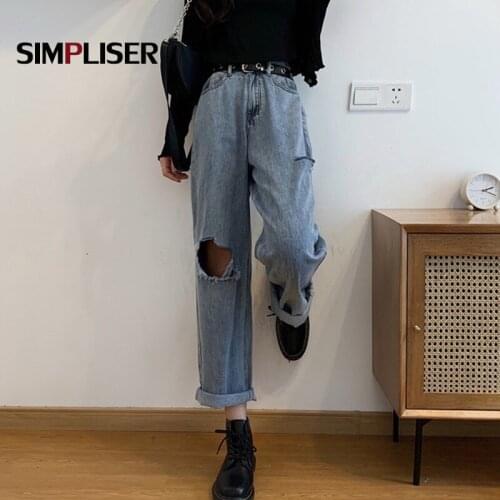 Denim Jeans Pants Women Ripped Jeans Trousers Loose Boyfriend Jeans Mujer 2020 Straight Jeans Broken Distressed Jeans Mom Pants