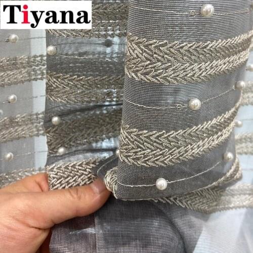 Luxury Beaded Grey Tulle Curtain for Living Room Sheer Curtains For Bedroom Window Drapes AG534Z