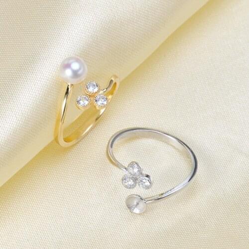 Flower Style Rings Settings S925 Sterling Silver Pearl Rings Holder Women DIY Rings Fine Jewelry Accessory 3Pieces/Lot