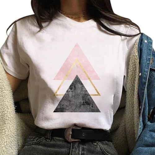 E25 Beautiful geometry printed Graphic T-shirt Tops Tee Cute Short Sleeve Female T shirts