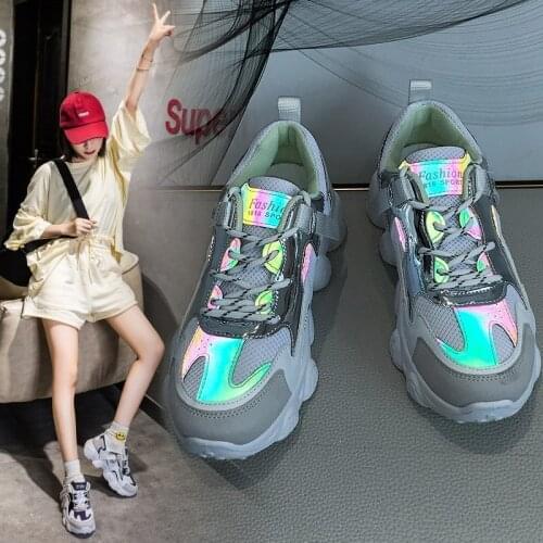 New Women Sneakers Mesh Breathable Comfortable Platform Casual Shoes Fashion Luminous Sequin All Match Zapatillas Mujer