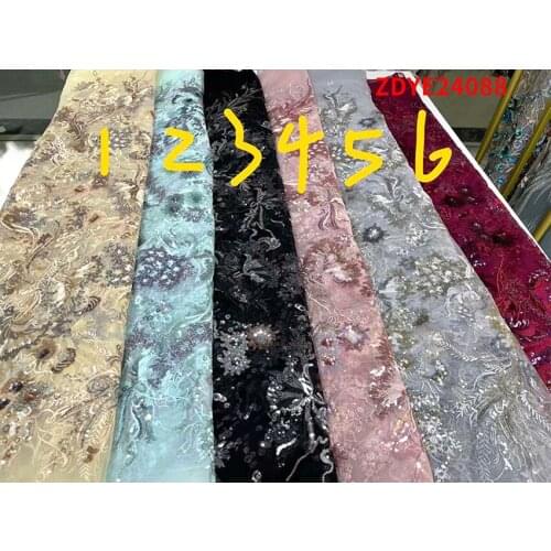 Dentelle Africaine Embroidery Flower Style Applique Tulle Lace Fabric With Sequins ZDY08