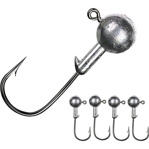 Anzuelo con cabeza plomada para pesca, bola redonda, accesorios para cebo suave, gancho Mustad 32627, 3/5/7/10/15g, lote de 5 pi