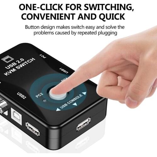 USB KVM Switch Box With 2 Ports 2 In 1 VGA Out Manual Switcher For Computer PC Laptop Monitor Keyboard Mouse Control