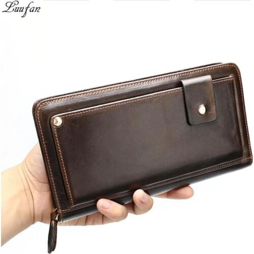 Luufan Fashion Genuine Leather Clutch Wallet Man Big Capacity Long Purse Phone Bag Business Purse Unisex Cow Leather Hand Bag