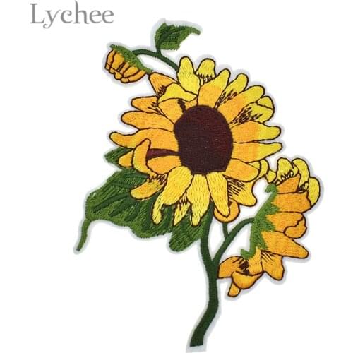 Lychee Life 1 PC Sunflower Design Patch Creative Floral Embroidery Applique DIY Handmade Sewing Supplies for Garment