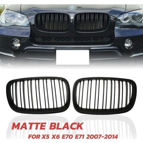 Matte Black Front Bumper Dual Slat Front Kidney Grill Grille For-BMW X5 X6 E70 E71 2007-2014