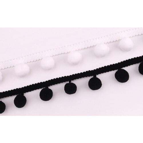 20 Yards Mini Pom Pom Trim Ball Fringe Ribbon Tassel DIY Black and White Sewing Accessory Lace for Home Party Decoration