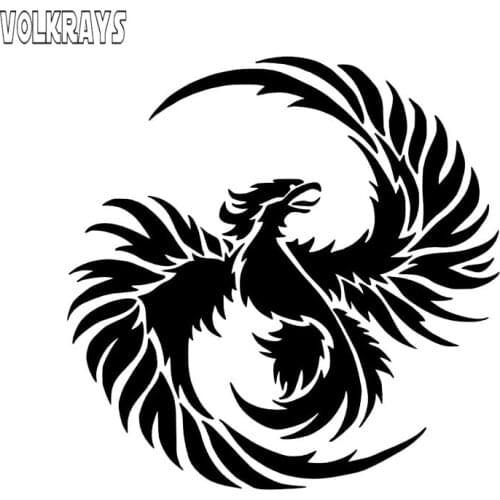 Volkrays Fashion Car Sticker Phoenix Animal Accessories Reflective Waterproof Reflective Vinyl Decal Black/Silver,14cm*14cm
