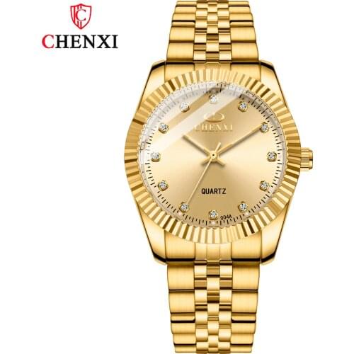 CHENXI 004 Hot Fashion Luxury Men Women Watch Gold Blue Quartz Wrist Watch Stainless Steel Couples Clock Casual Mens Watches
